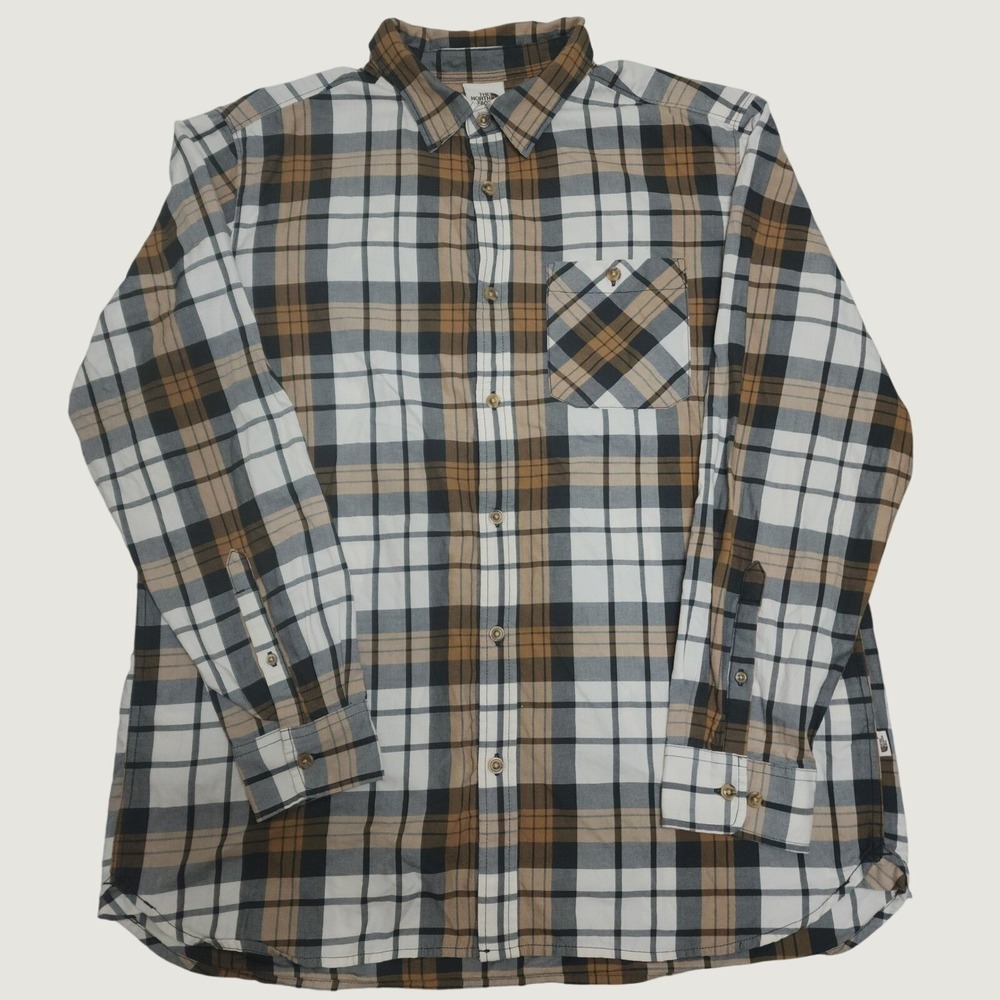 The North Face Plaid Flannel Shirt Long Sleeve Cotton Blend Brown Mens XL